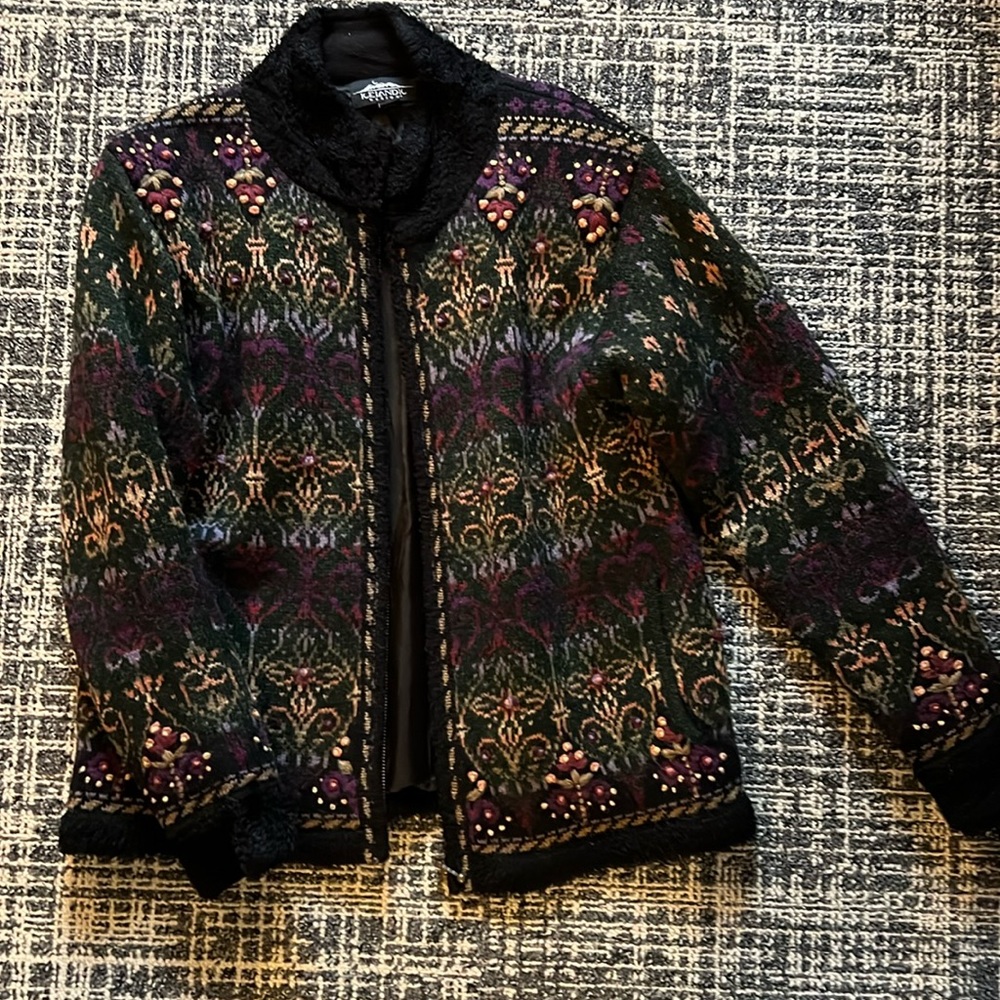 Icelandic designs zip up cardigan sweater jacket fairisle lined